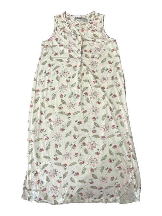 Basic Editions Other - Basic Editions Cream Floral Sleeveless Nightgown with Pink Accents